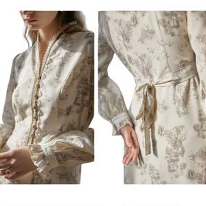 NWT Simple Retro Lyric Printed Stand Collar Midi Dress